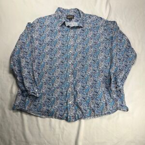 Cremieux Premium Denim Shirt Blue Paisley Pearl Snap 2XB Cotton Long Sleeve